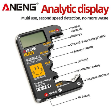 ANENG - Batterijtester - LCD Display - Universeel - Detector - Voor Huishoudelijk Gebruik - Model BT189 Apsilon