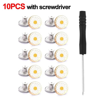 10Pcs Metal Jeans Buttons 17mm Replacement No-Sewing Screw Button Repair Kit Nailless Removable Jean Buckles Clothing Pants Pins Apsilon