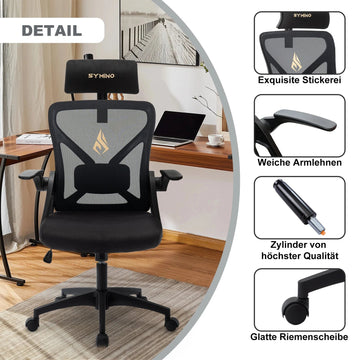 Symino - Kantoorstoel - Verstelbare Hoofdsteun - Ergonomisch - Comfortabel - Voor Kantoorwerkers Apsilon