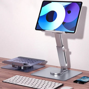 Aluminium Tablethouder 360° Draaibaar Opvouwbaar Verstelbaar Standaard Voor iPad Gebruikers 4-14 Inch Model Apsilon