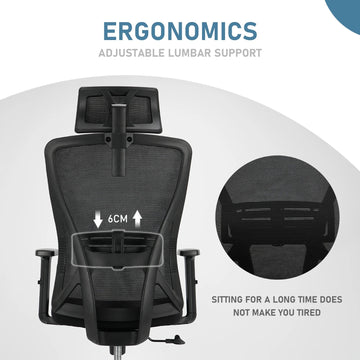 Durrafy - Ergonomische Kantoorstoel - Verstelbare Hoofdsteun - Armleuningen - Ergonomisch - Voor Professionals - Model Zwart Apsilon