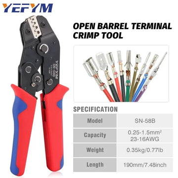Ratcheting Crimping Tool 9 PCS Set For Dupont JST MOLEX Open Barrel,Non-Insulated,Terminals Butt,Solar Coax Connectors SN-58B Apsilon