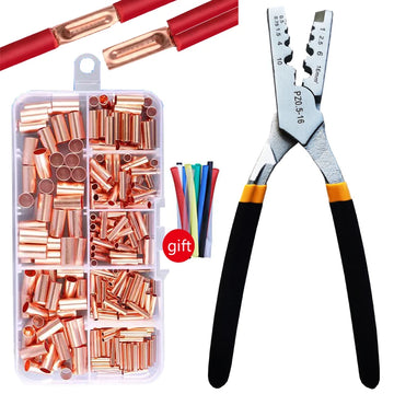 250pcs GT Copper Connecting Pipe Wire Joint Small Copper Tube Terminal Cable Lug Bootlace Ferrule Kit with Crimping Pliers Apsilon