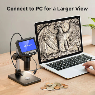 Digital Microscope with 4.3inch IPS Screen 1600X Coin Mirroscope with Lights 1920P HD Video Microscope for PCB, Coins, Plants Apsilon