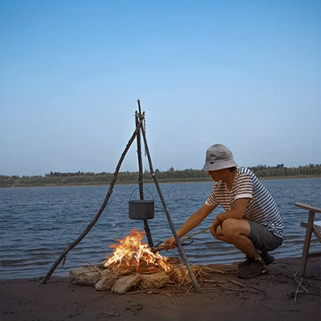 Outdoor BBQ Tripod Portable Detachable Hanging Rack Stainless Steel Camping Bonfire BBQ Pot Tripod Set Apsilon