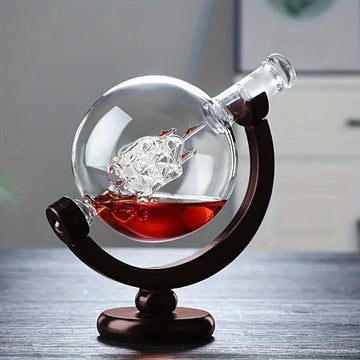Creatieve Globe - Decanter Set - Loodvrij Karaf - Houten Stand - Whisky - Voor Whisky Liefhebbers - Model Globe Apsilon