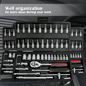 Professional 46pcs Cr-V Steel Socket Set with Ratchet Wrench Storage Bag Durable Sockets Extension Bar for Auto Home Repair Apsilon