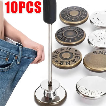 10Pcs Metal Jeans Buttons 17mm Replacement No-Sewing Screw Button Repair Kit Nailless Removable Jean Buckles Clothing Pants Pins Apsilon