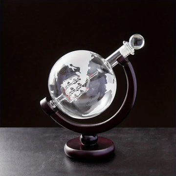 Creatieve Globe - Decanter Set - Loodvrij Karaf - Houten Stand - Whisky - Voor Whisky Liefhebbers - Model Globe Apsilon