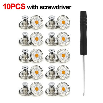 10Pcs Metal Jeans Buttons 17mm Replacement No-Sewing Screw Button Repair Kit Nailless Removable Jean Buckles Clothing Pants Pins Apsilon
