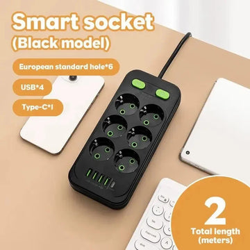 EU plug and socket 4 sockets, multi plug wall power plug and socket without extension cable or USB and Type-C port Apsilon