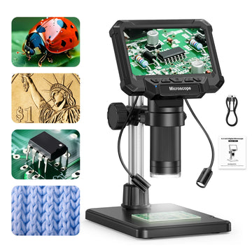 Digital Microscope with 4.3inch IPS Screen 1600X Coin Mirroscope with Lights 1920P HD Video Microscope for PCB, Coins, Plants Apsilon