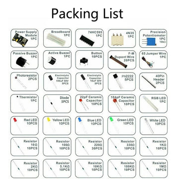 Electronic Components Kit Pack Starter DIY Project For Arduino UNO R3 Common Capacitors Resistors Capacitors 830-well Breadboard Apsilon