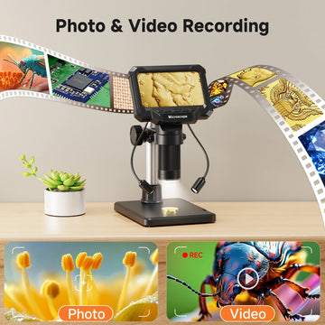 Digital Microscope with 4.3inch IPS Screen 1600X Coin Mirroscope with Lights 1920P HD Video Microscope for PCB, Coins, Plants Apsilon