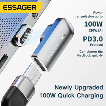 Essager PD 100W Magnetic USB C OTG Adapter Fast Charging Type C Magnet Connector 20Gbp Data Sync 4K@60Hz For Macbook Laptop Apsilon