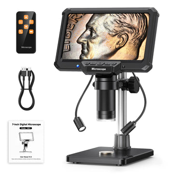 7inch Digital Microscope 1200X Magnification for Coin PCB Circuit Repair 16MP HD Soldering Microscope with Lights, PC View Apsilon