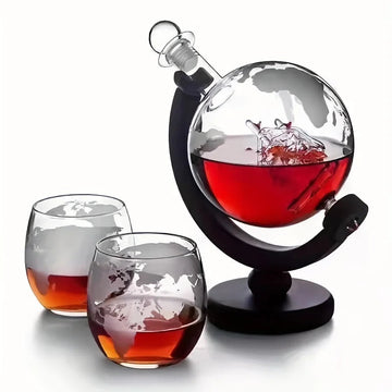 Creatieve Globe - Decanter Set - Loodvrij Karaf - Houten Stand - Whisky - Voor Whisky Liefhebbers - Model Globe Apsilon
