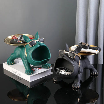 Resin Collectie - Hondenbeeld - Bulldog - Met Opbergbak - Dieren Decoratie - Voor Huisinrichting - Model Bulldog Apsilon