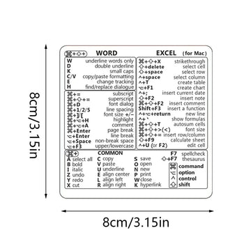 Shortcuts Sticker for Mac OS System 2025 New Shortcut Key Sticker for 13-16" MacBook Pro 13 /Air 13 Windows Word Excel Decal Apsilon