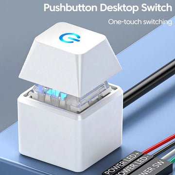 Desktop Serie - PC Schakelaar - Blauwe LED Lichten - Externe Aan/Uit Knop - Verlengkabel - Voor Thuis en Kantoor - Model 1.8m Apsilon