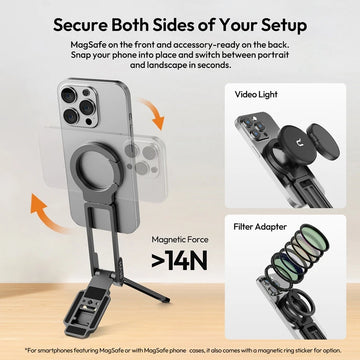 Ulanzi MA38 Mobile Phone Photography Stand Selfie Stick Double Magnetic Overhead Tripod for Samsung Xiaomi Huawei iPhone Vivo Apsilon