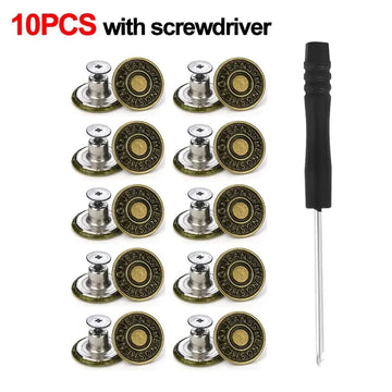 10Pcs Metal Jeans Buttons 17mm Replacement No-Sewing Screw Button Repair Kit Nailless Removable Jean Buckles Clothing Pants Pins Apsilon
