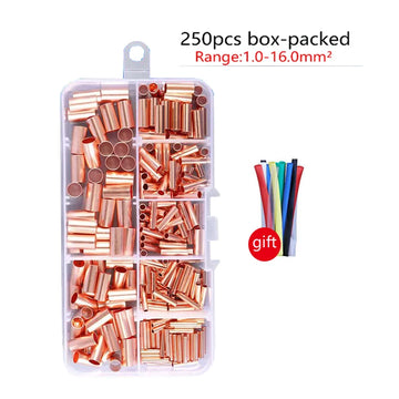 250pcs GT Copper Connecting Pipe Wire Joint Small Copper Tube Terminal Cable Lug Bootlace Ferrule Kit with Crimping Pliers Apsilon
