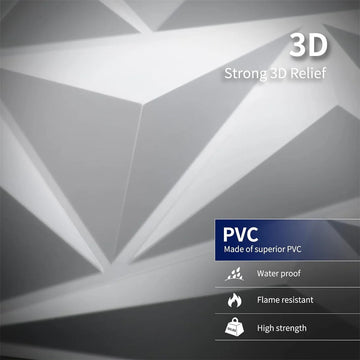 Diamond Serie - 3D Wandpaneel - Diamant Design - Vuurvast - Decoratie - Voor DIY - Model 30x30cm Mat Wit/Zwart Apsilon