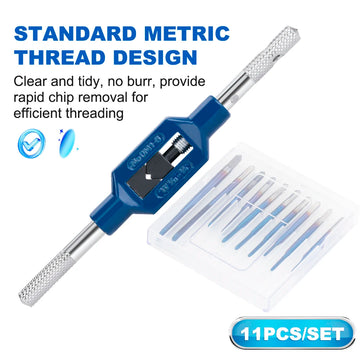 XCAN Thread Tap 10pcs M1-M3.5 HSS Metric Plug Tap Screw Tap Drill with Adjustable Tap Wrench Nano Blue Coated Machine Tap Apsilon