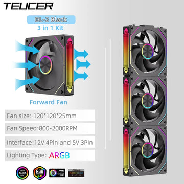 TEUCER DL-2 ARGB PC Fan 3-in-1 Case Fan Compatible with 240 360 Water Cooling Radiator Wireless Cooling Fan Kit Apsilon