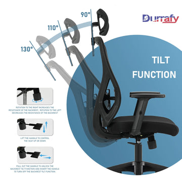 Durrafy - Ergonomische Kantoorstoel - Verstelbare Hoofdsteun - Armleuningen - Ergonomisch - Voor Professionals - Model Zwart Apsilon