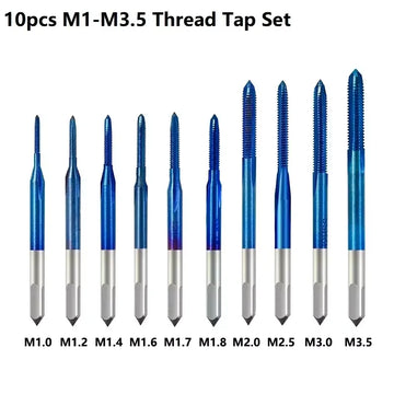 XCAN Thread Tap 10pcs M1-M3.5 HSS Metric Plug Tap Screw Tap Drill with Adjustable Tap Wrench Nano Blue Coated Machine Tap Apsilon