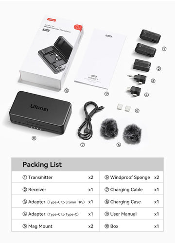 Ulanzi A100 Wireless Microphone Lavalier MIC for iPhone 16 15 Pro(Max) Camera Sound Recording Real-time Monitoring J12 Upgrade Apsilon