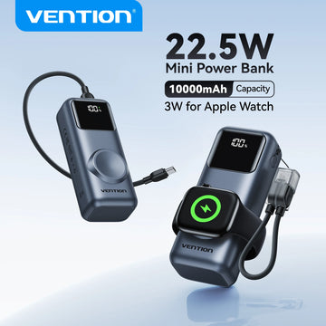Vention 10000mAh Mini Power Bank 22.5W Fast Charging for iPhone 17 16 Magnetic Wireless Charger for Apple Watch Series 11 10 9 Apsilon