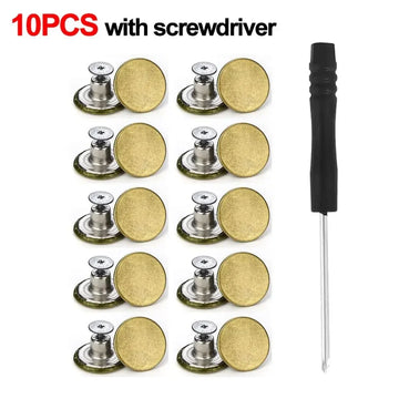10Pcs Metal Jeans Buttons 17mm Replacement No-Sewing Screw Button Repair Kit Nailless Removable Jean Buckles Clothing Pants Pins Apsilon