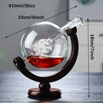 Creatieve Globe - Decanter Set - Loodvrij Karaf - Houten Stand - Whisky - Voor Whisky Liefhebbers - Model Globe Apsilon