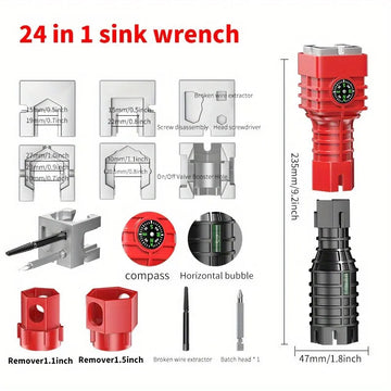 OUDISI - Badkamer en Keuken Kraan Reparatie Tool Set - 18-in-1 - 24-in-1 - Sleutels - Voor Doe-het-zelvers - Model 18-24 Apsilon