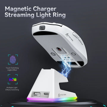 Attack Shark - Muis - PAW3395 Bluetooth Tri-Mode - RGB Touch Magnetische Oplader - Gaming - Voor Gamers - Model X6 Apsilon