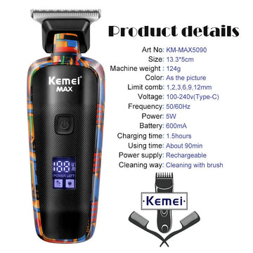 Kemei - Haartrimmers - Digitaal Display - Professioneel - Elektrisch - Voor Mannen - Model 5090 Apsilon