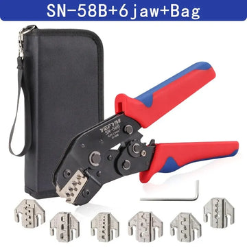 Ratcheting Crimping Tool 9 PCS Set For Dupont JST MOLEX Open Barrel,Non-Insulated,Terminals Butt,Solar Coax Connectors SN-58B Apsilon