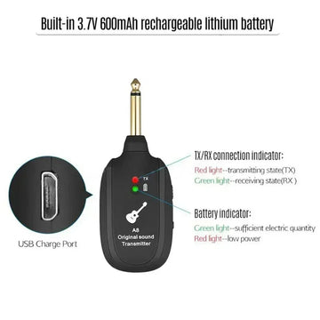 VIKEFON - Draadloos Gitaarsysteem - UHF Technologie - Ingebouwde Batterij - Origineel Geluid - Voor Gitaristen - Model UHF Apsilon