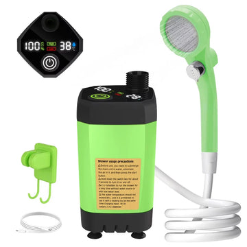 Camping Shower Pump RV Outdoor Shower Kit Camp Shower w/Full Screen Intelligent Digital Display Adjustable 6000mAh Shower Kit Apsilon