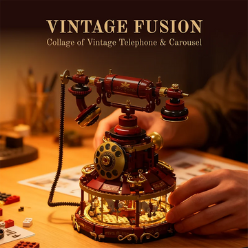 Retro Telephone MOC Building Toys Carousel Blocks Model Room Decor DIY Bricks Sets Ornament Gifts for Adult 1100+pcs With Light Apsilon