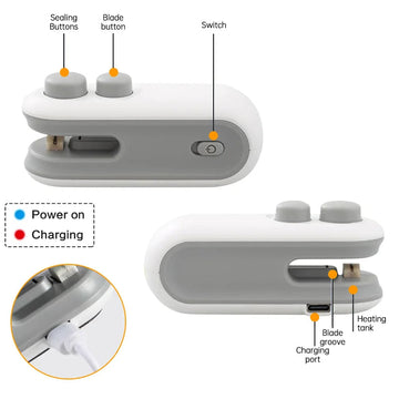 Mini Zakafsluiter - Oplaadbaar USB-C - Met Snijder en Magneet - Zak Verzegelaar - Voor Thuisgebruik - Model 2in1 Apsilon