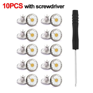 10Pcs Metal Jeans Buttons 17mm Replacement No-Sewing Screw Button Repair Kit Nailless Removable Jean Buckles Clothing Pants Pins Apsilon