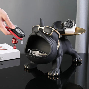 Resin Collectie - Hondenbeeld - Bulldog - Met Opbergbak - Dieren Decoratie - Voor Huisinrichting - Model Bulldog Apsilon