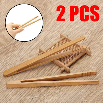 2Pcs 18cm Bamboo Wood Wooden Food Toast Salad Tongs Toaster Bacon Sugar Ice Tea Tong Tea Clips Teaware For Kitchen Apsilon