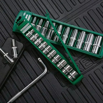 Hex Socket Wrench Head Set 1/4 3/8 1/2 Short Long Socket Deep Nut Driver Sleeve Spanner End Ratchet Tool With Holder Apsilon