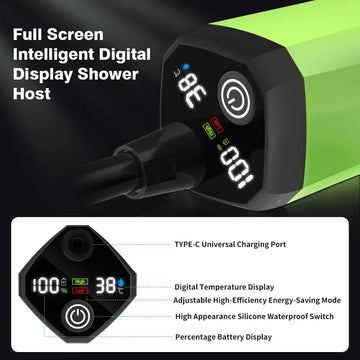 Camping Shower Pump RV Outdoor Shower Kit Camp Shower w/Full Screen Intelligent Digital Display Adjustable 6000mAh Shower Kit Apsilon