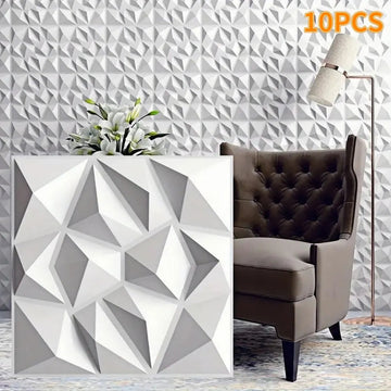 Diamond Serie - 3D Wandpaneel - Diamant Design - Vuurvast - Decoratie - Voor DIY - Model 30x30cm Mat Wit/Zwart Apsilon
